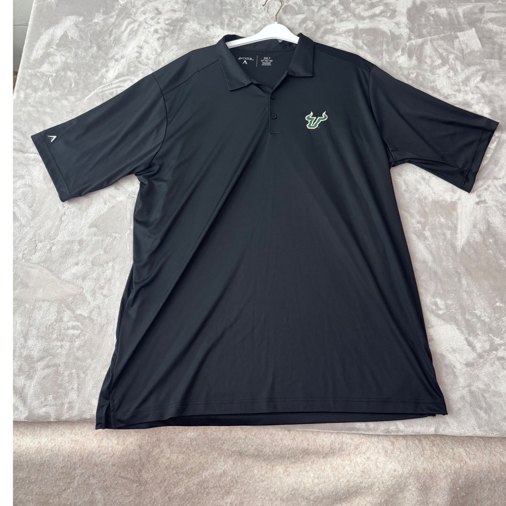Antigua USF Bulls Polo Shirt Mens 2XLT Black Performance NCAA Tall Fit Short Slv